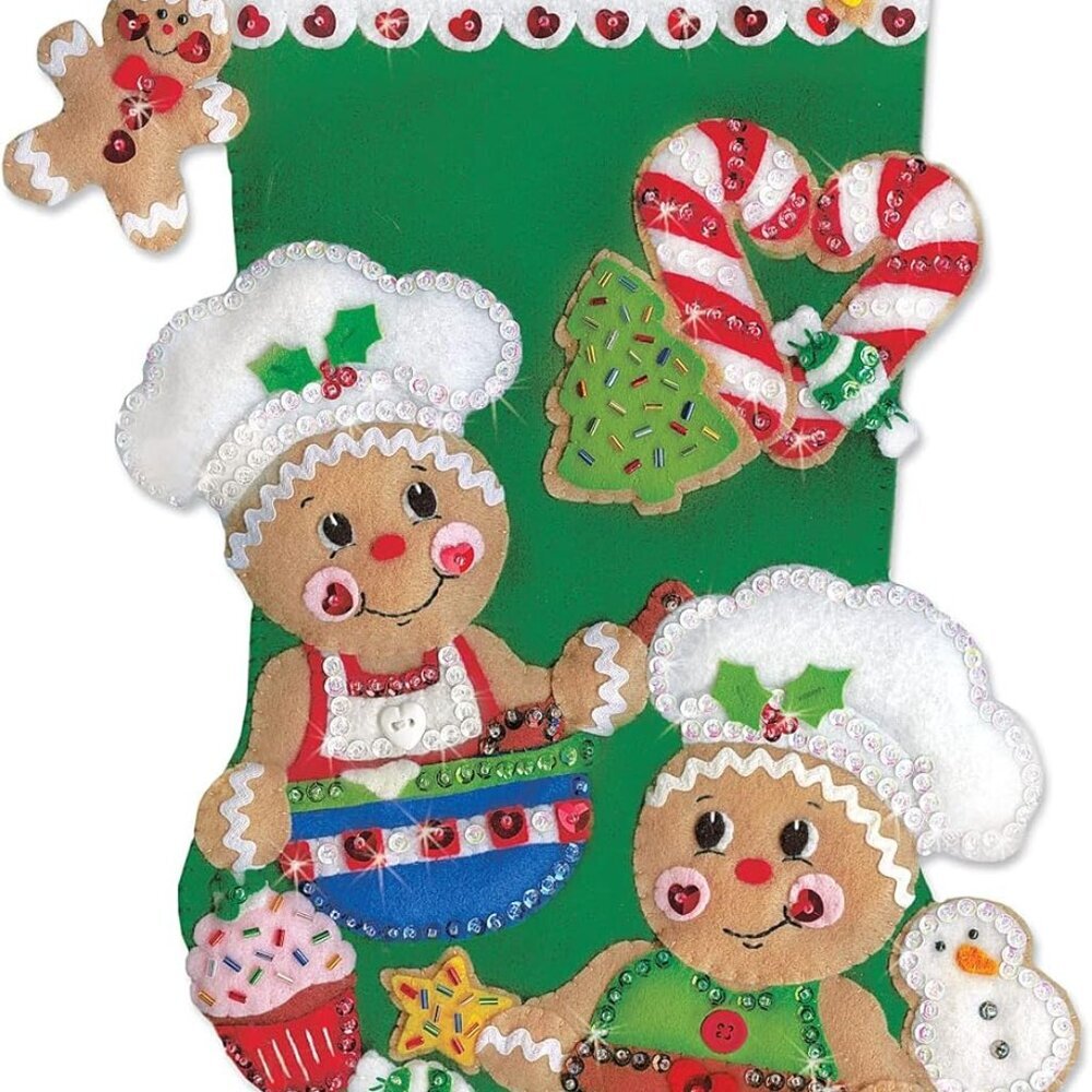 Design Works Crafts Stocking, Gingerbread Bakers, 18" Felt Craft Kit, Multicolor